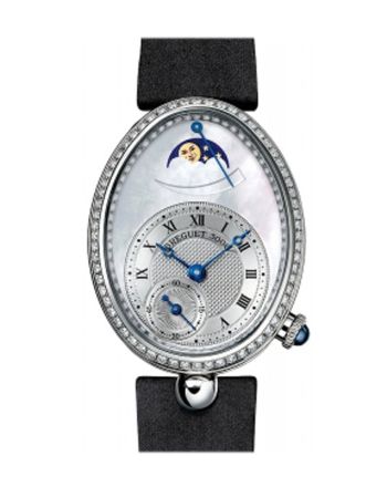 Breguet Reine De Naples Mother of Pearl Dial 18kt White Gold Diamond Black Satin Ladies Watch 8908BB52864D00D