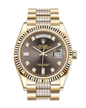 ROLEX Day-Date 36 Dark Grey Dial 18K Yellow Gold Watch Diamond set president Bracelet 128238