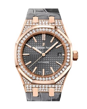 Audemars Piguet Royal Oak 37mm  Slate grey Dial Diamond 18kt Rose Gold Grey Alligator Strap Men's Watch Automatic 15452OR.ZZ.D003CR.01