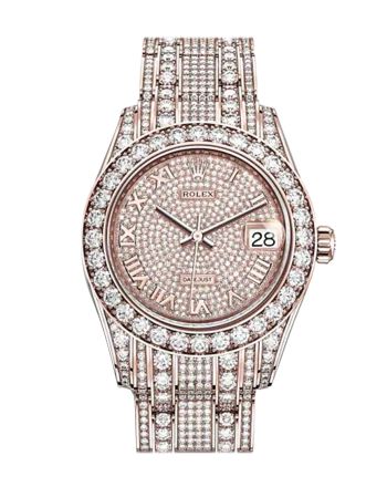 ROLEX Pearlmaster 34 Diamond Pave Dial Pearlmaster Bracelet 18K Rose Gold Watch 81405RBR