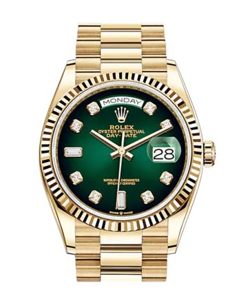 ROLEX Day-Date 36 Green Ombre Diamond Dial 18K Yellow Gold Watch 128238