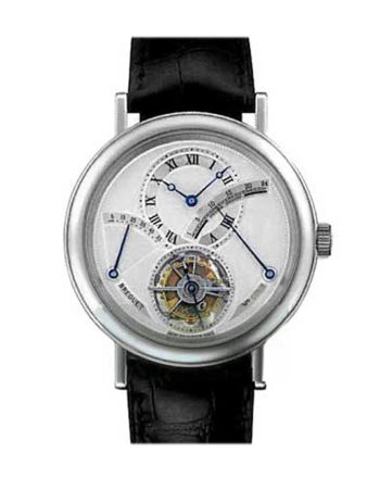 Breguet Tourbillon Silver Dial Platinum Black Leather Men's Watch 3657PT129V6