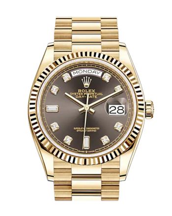 ROLEX Day-Date 36 Dark Grey Diamond Dial 18K Yellow Gold Watch 128238