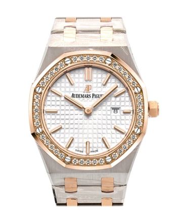 Audemars Piguet Royal Oak 33mm Silver-toned Dial 18K Pink Gold with Stainless Steel  Ladies Watch 67651SR.ZZ.1261SR.01