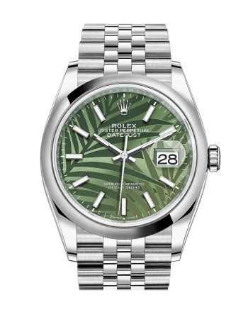 Rolex Datejust 36 Olive Green Palm Motif Dial Jubilee Watch 126200