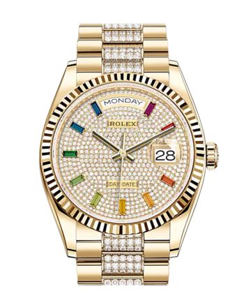 ROLEX Day-Date 36 Diamond-Paved Dial 18K Yellow Gold Watch Diamond set president Bracelet 128238