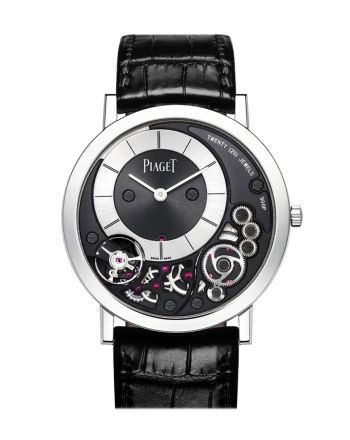 Piaget Altiplano Black and Silver Dial 18kt White Gold Black Leather Men's Watch G0A39111