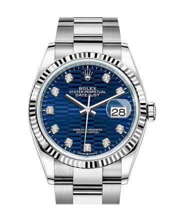 Rolex Datejust 36 Bright Blue Fluted Motif Diamond Dial Fluted Watch 126234