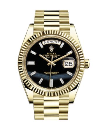 Rolex Day-Date 40 Onyx 10 Baguette Diamond Dial 18K Yellow Gold President Men's Watch 228238