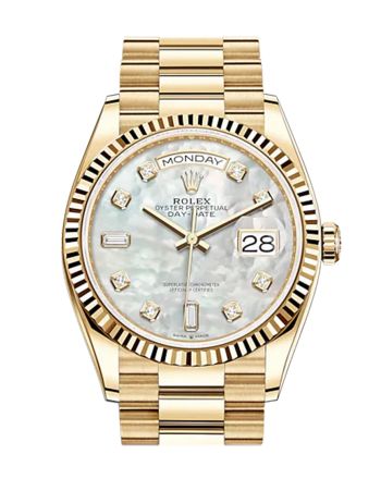 ROLEX Day-Date 36 White Mother of Pearl Diamond Dial 18K Yellow Gold Watch 128238