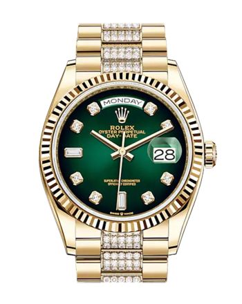 ROLEX Day-Date 36 Green Ombre Diamond-set Dial 18K Yellow Gold Watch Diamond set president Bracelet 128238