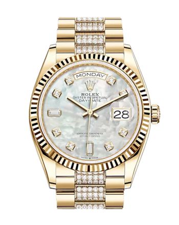 ROLEX Day-Date 36 White Mother-of-Pearl Diamond Dial 18K Yellow Gold Watch Diamond set president Bracelet 128238