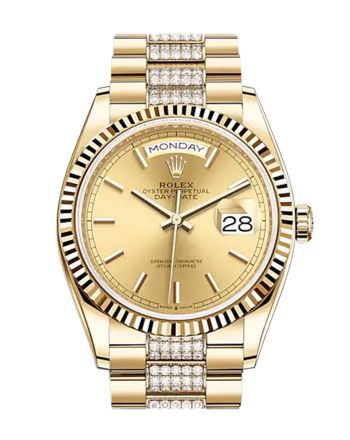 ROLEX Day-Date 36 Champagne Stick Dial 18K Yellow Gold Watch Diamond set president Bracelet 128238