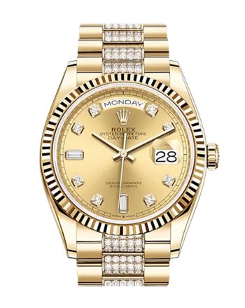 ROLEX Day-Date 36 Champagne Diamond Dial 18K Yellow Gold Watch Diamond set president Bracelet 128238