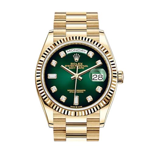 ROLEX Day-Date 36 Green Ombre Diamond Dial 18K Yellow Gold Watch 128238