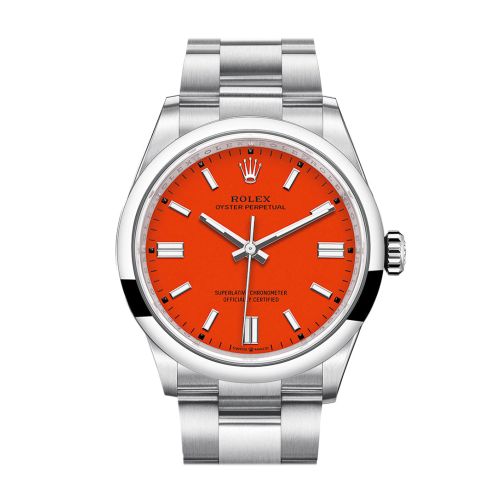 Rolex Oyster Perpetual 36 Coral Red Dial Oyster Bracelet Watch 126000