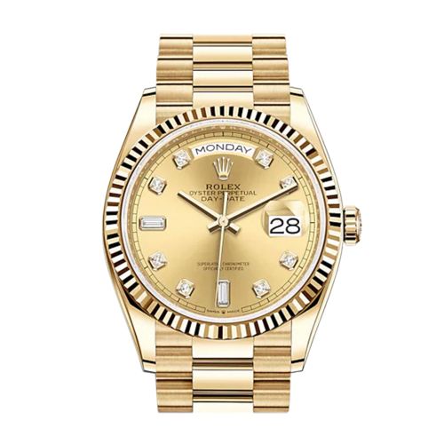 ROLEX Day-Date 36 Champagne Diamond Dial 18K Yellow Gold Watch 128238