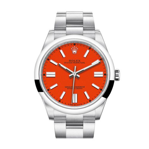 Rolex Oyster Perpetual 41 Coral Red Dial Oyster Bracelet Watch 124300