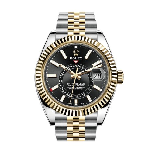 Rolex Sky Dweller Black Dial 18K Yellow Gold Bezel Two Tone Jubilee  Men's Watch 326933