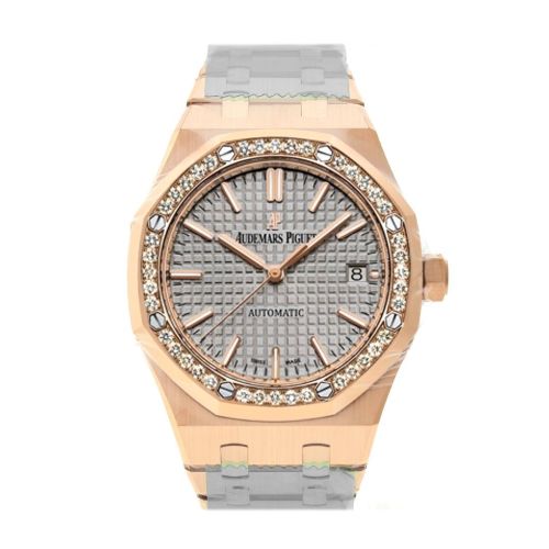 Audemars Piguet Royal Oak 37mm Grey nickel-toned Dial Automatic 18K Pink Gold Ladies Diamond Watch 15451OR.ZZ.1256OR.02