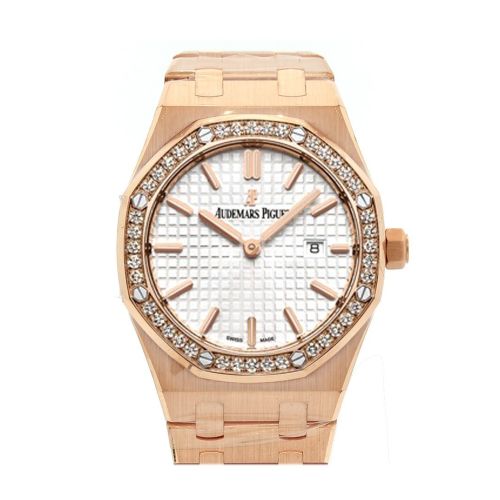 Audemars Piguet Royal Oak 33mm Silver-toned Dial Diamond 18K Pink Gold Ladies Watch 67651OR.ZZ.1261OR.01