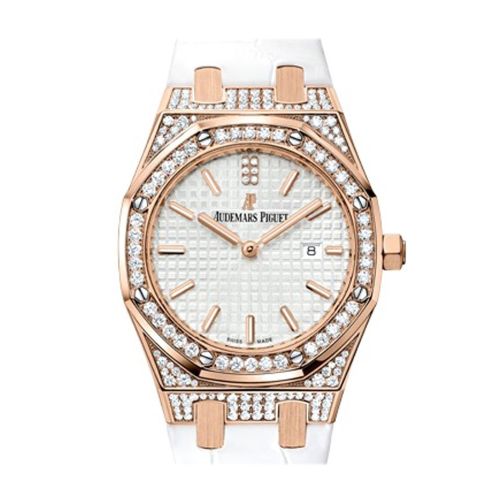 Audemars Piguet Royal Oak 33 Silver-toned Dial Diamond 18K Pink Gold Ladies 67652OR.ZZ.D011CR.01